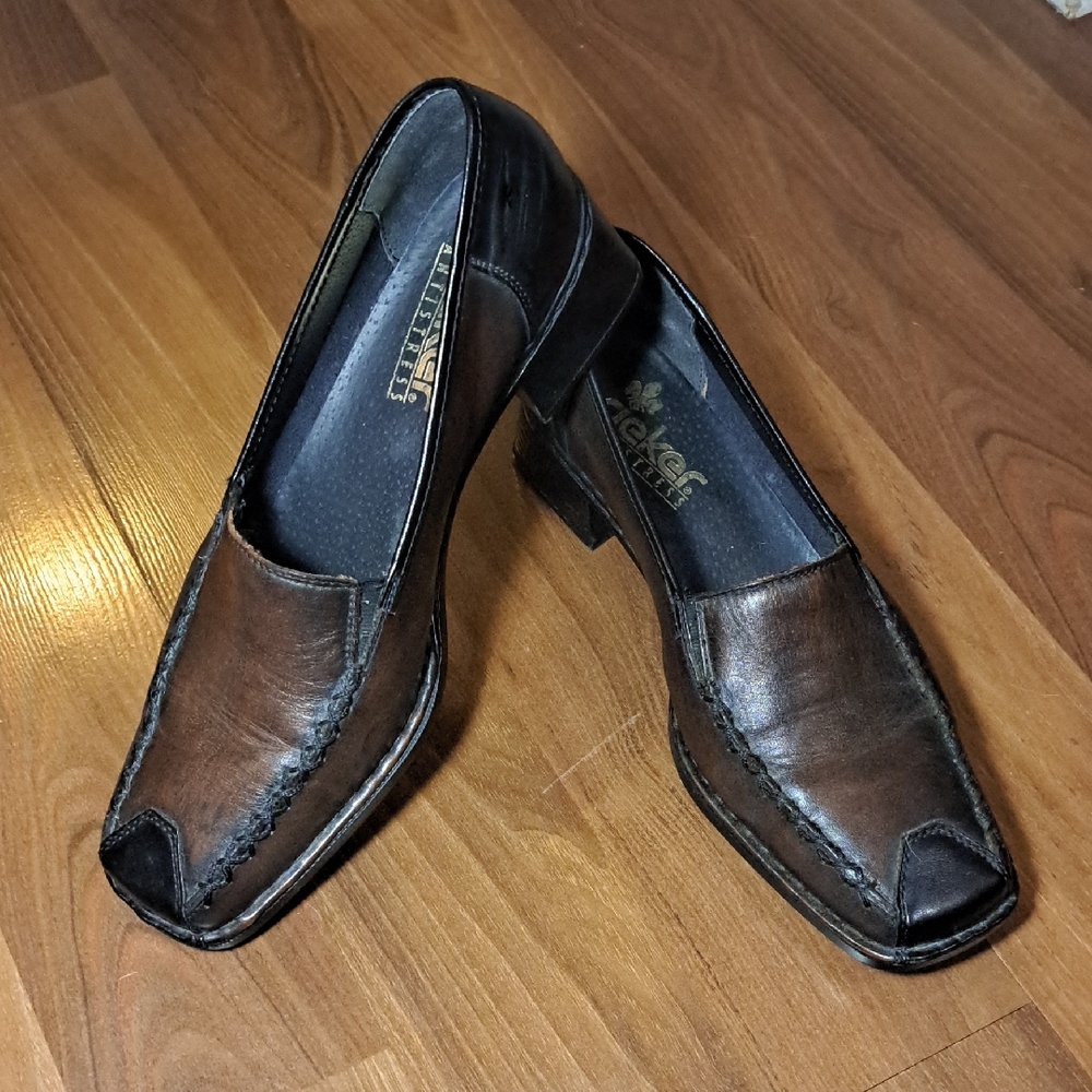 Rieker Two-Tone Brown and Black Leather Women's Loafers